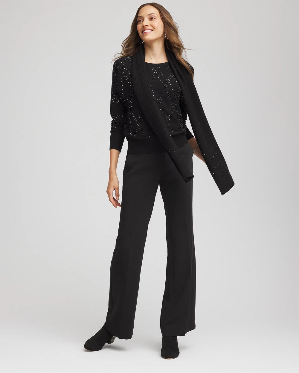 Chico's On Sale Black Ella Embellished Dolman Pullover Sweater