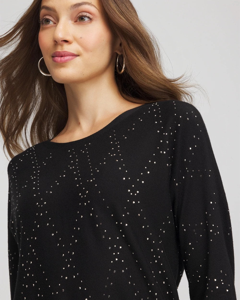 Chico's On Sale Black Ella Embellished Dolman Pullover Sweater