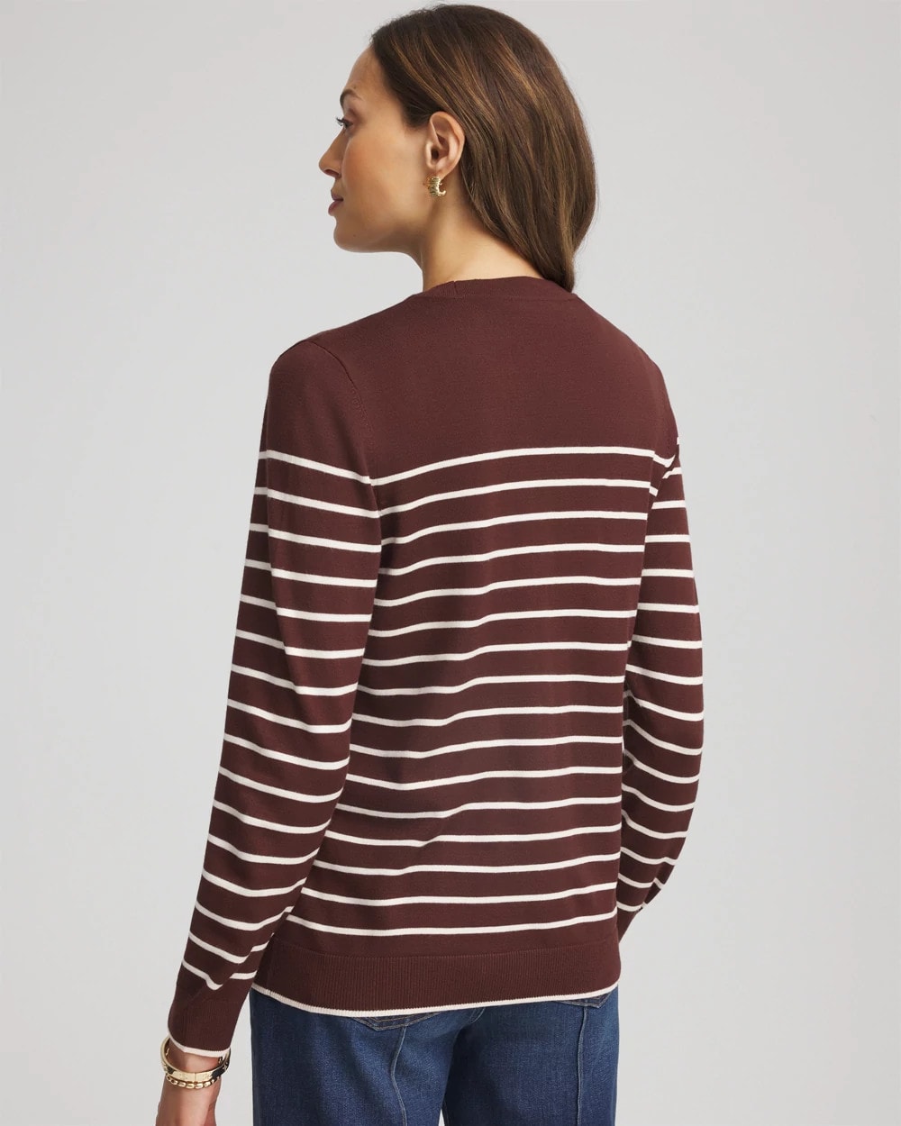 Chico's Online Cacao Ella Striped Long-Sleeve Cardigan