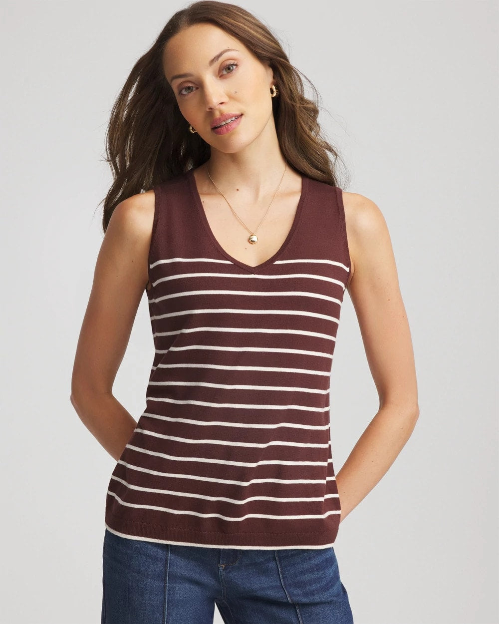 Chico's Discount Cacao Ella Striped Sweater Tank