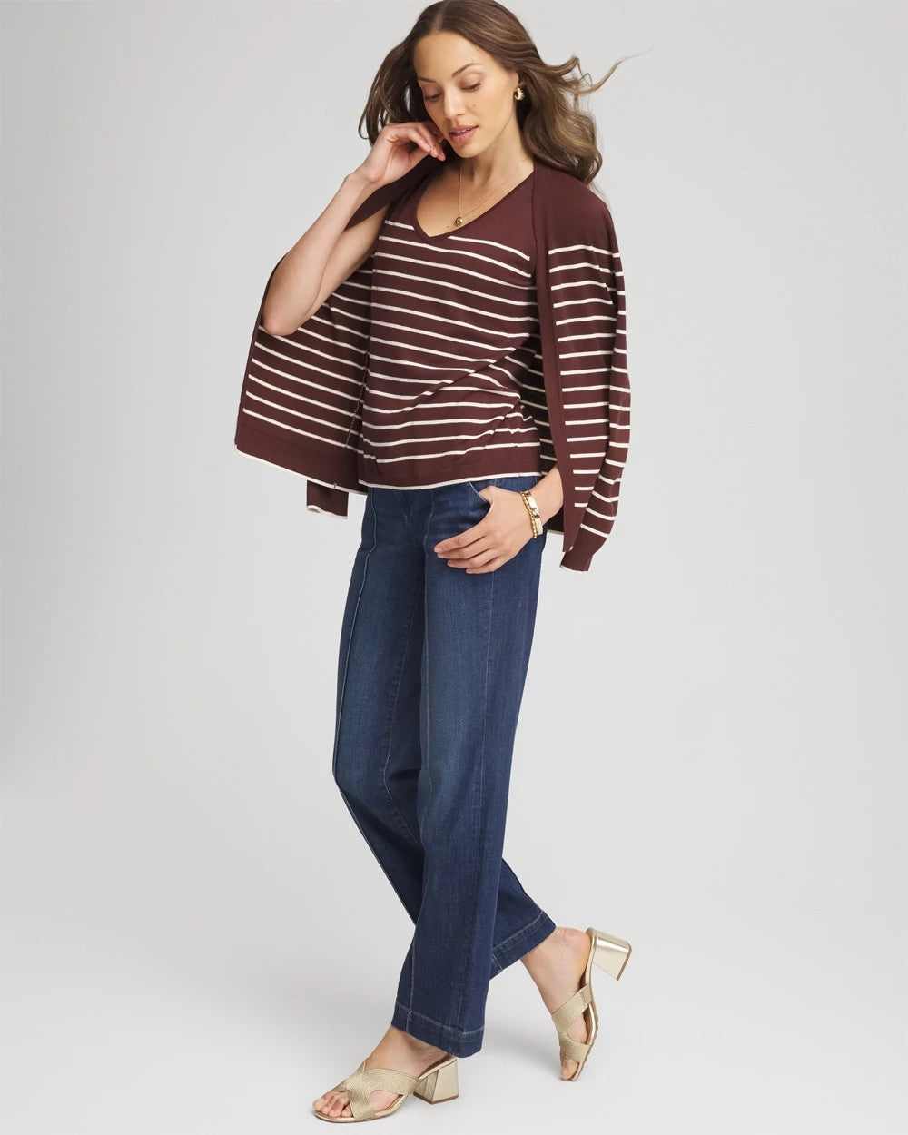 Chico's Discount Cacao Ella Striped Sweater Tank