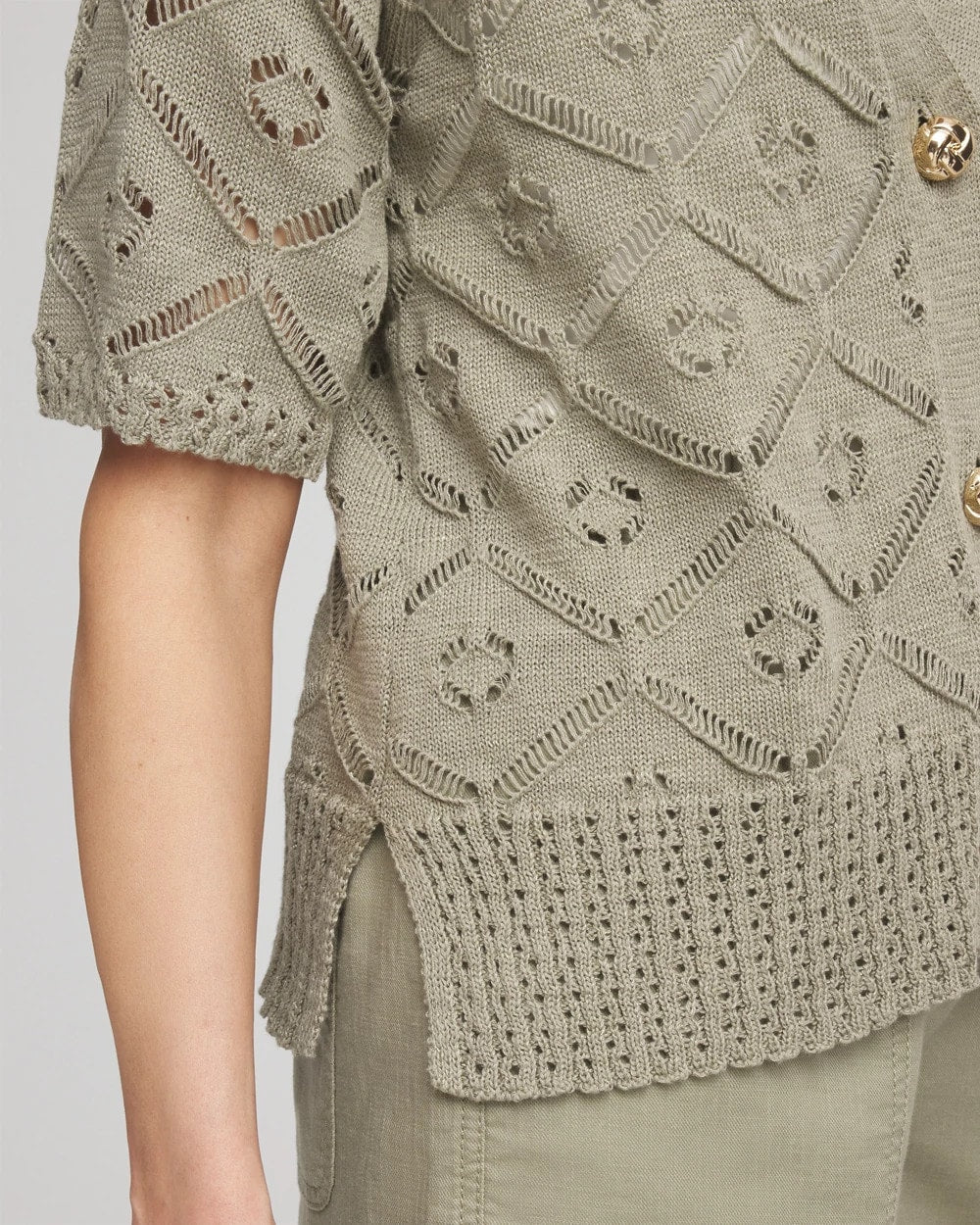 Chico's Sale Washed Sage Short Button-down Cardigan