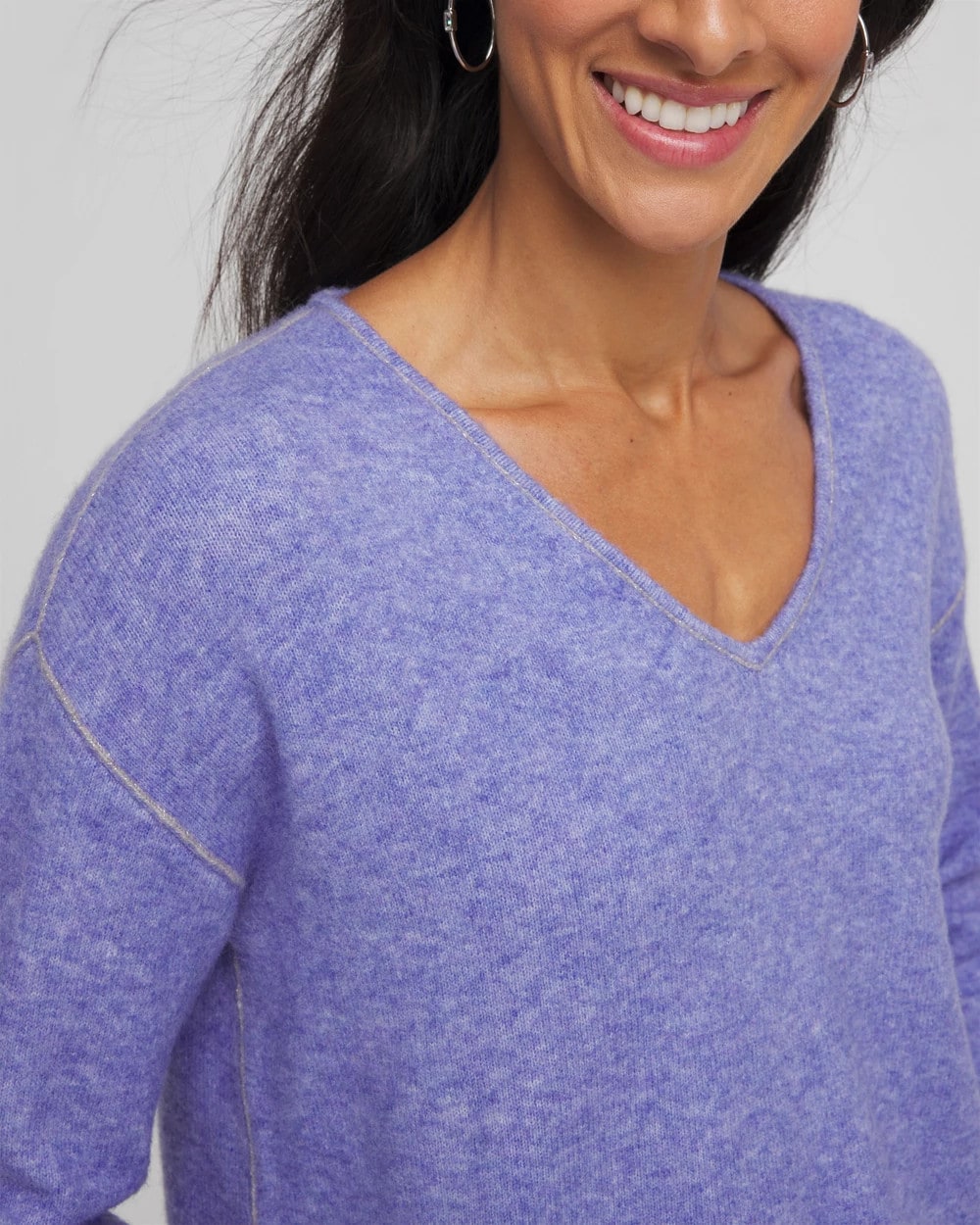 Chico's On Sale Vibrant Iris Contrast Stitch Detail Pullover