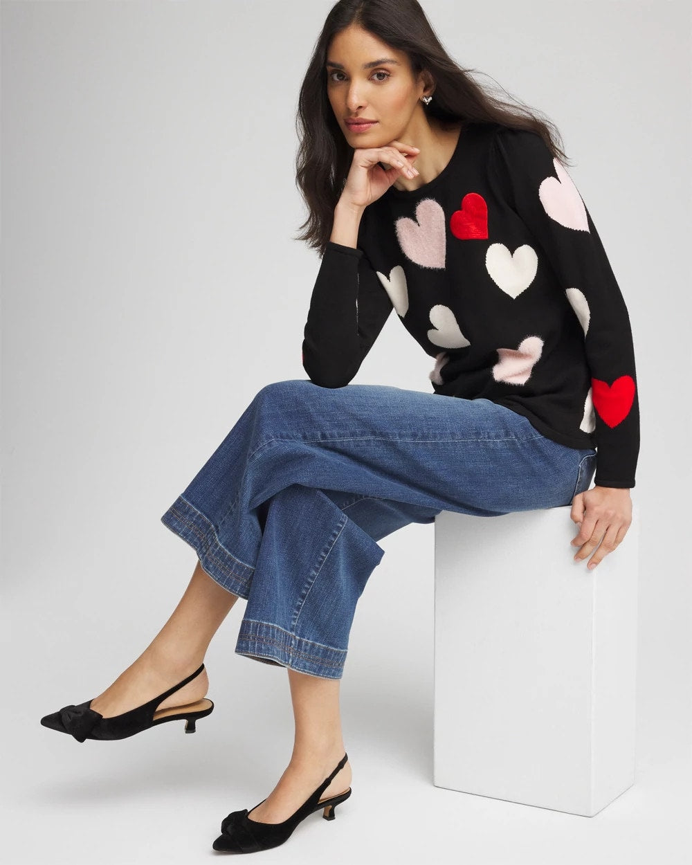 Chico's For Sale Black V-Day Multi-Heart Pullover