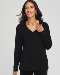 Chico's Online Black Embellished V-Neck Pullover Sweater