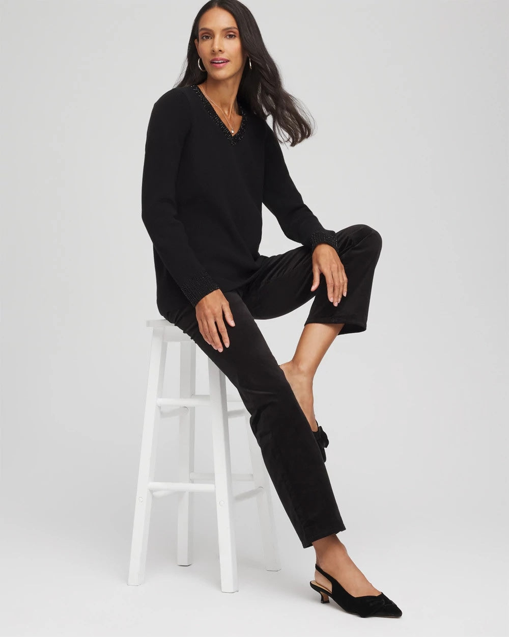 Chico's Online Black Embellished V-Neck Pullover Sweater