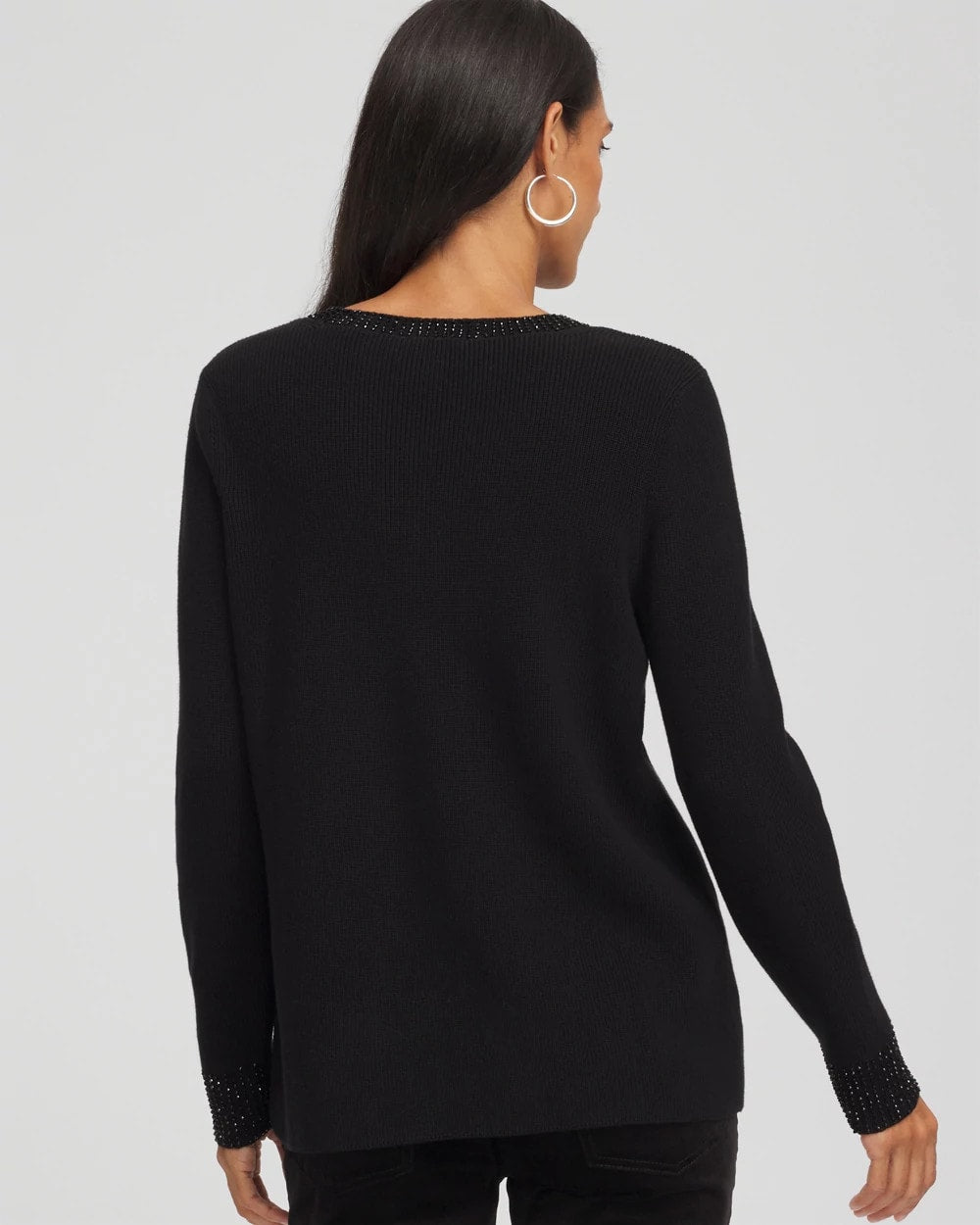 Chico's Online Black Embellished V-Neck Pullover Sweater