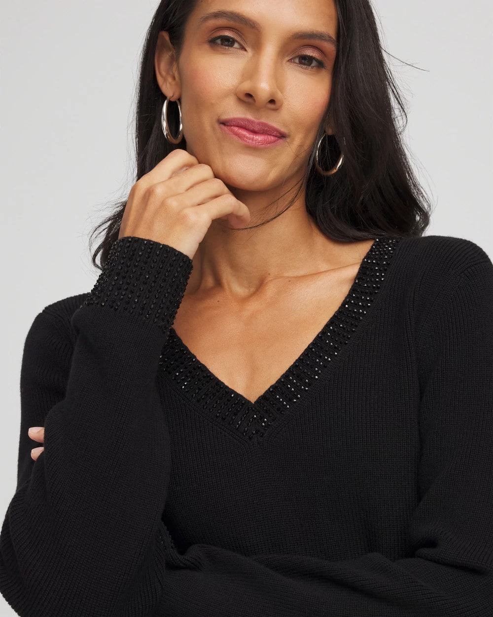 Chico's Online Black Embellished V-Neck Pullover Sweater