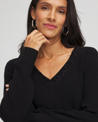 Chico's Online Black Embellished V-Neck Pullover Sweater
