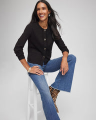 Chico's Discount Black V-Day Embroidered Crewneck Cardigan