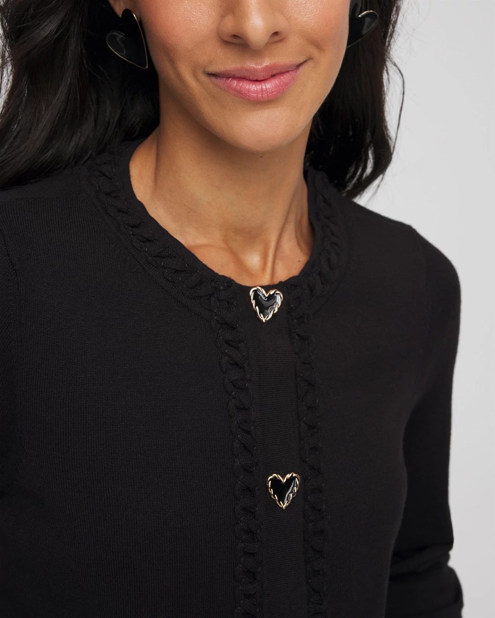 Chico's Discount Black V-Day Embroidered Crewneck Cardigan