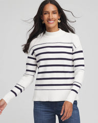 Chico's Sale Ecru Striped Relaxed Mockneck Pullover