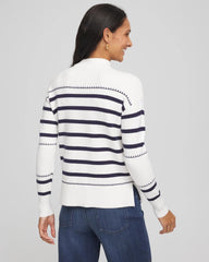 Chico's Sale Ecru Striped Relaxed Mockneck Pullover