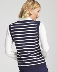 Chico's Outlet Passport Blue Striped V-Neck 2 in 1 Sweater Vest