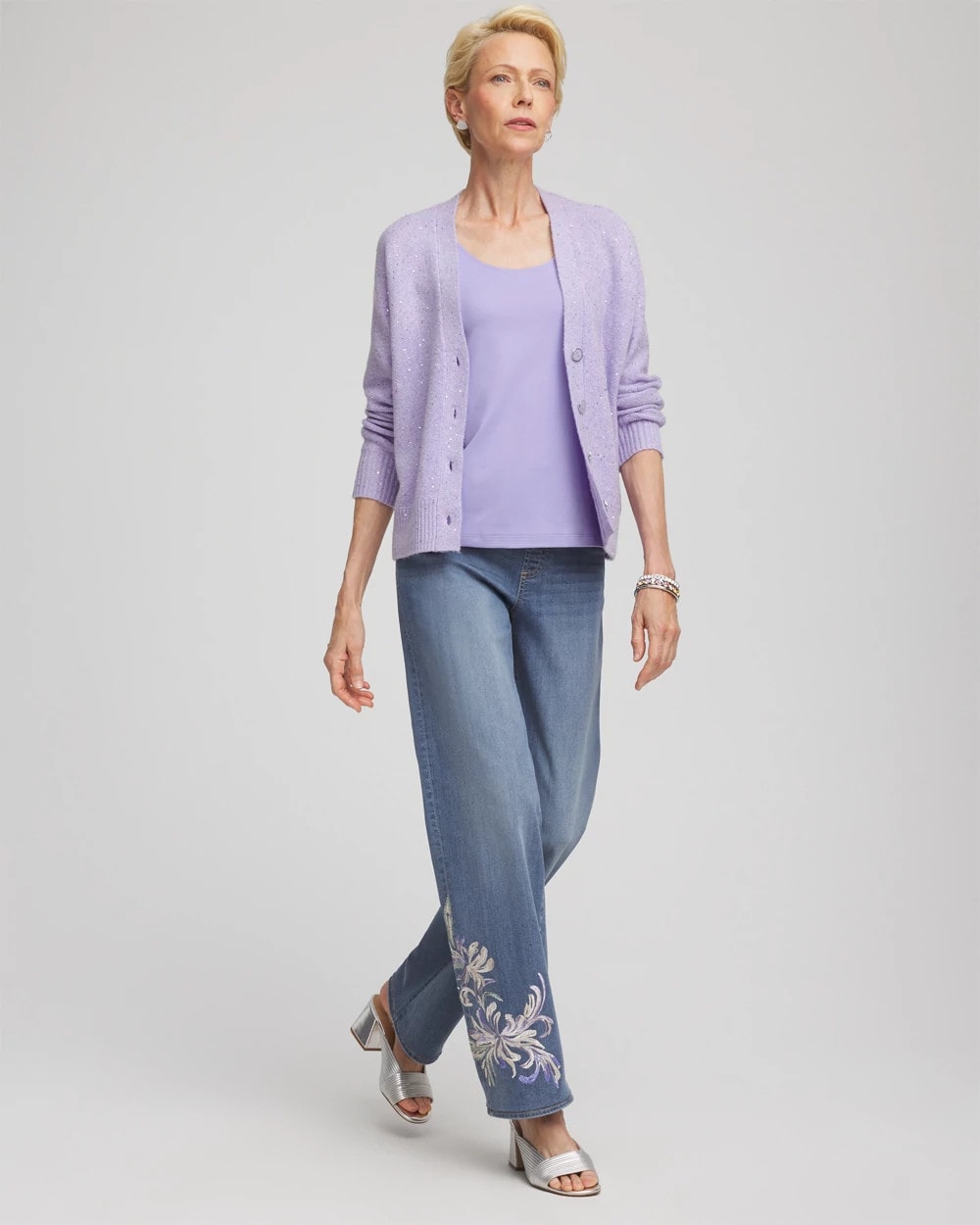 Chico's For Sale Lilac Mist Shine Boyfriend Cardigan