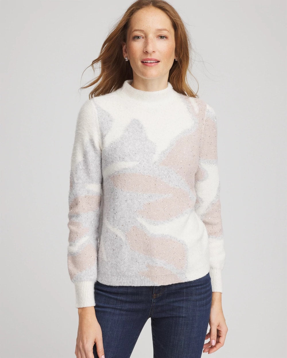 Chico's Online Birch Bark Bloom Metallic Intarsia Pullover Sweater