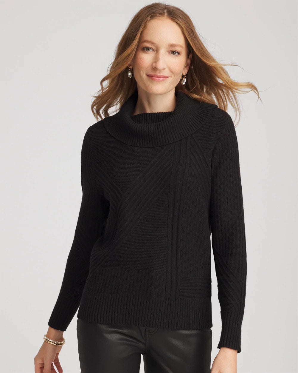 Chico's Discount Black Ribbed Cowlneck Sweater