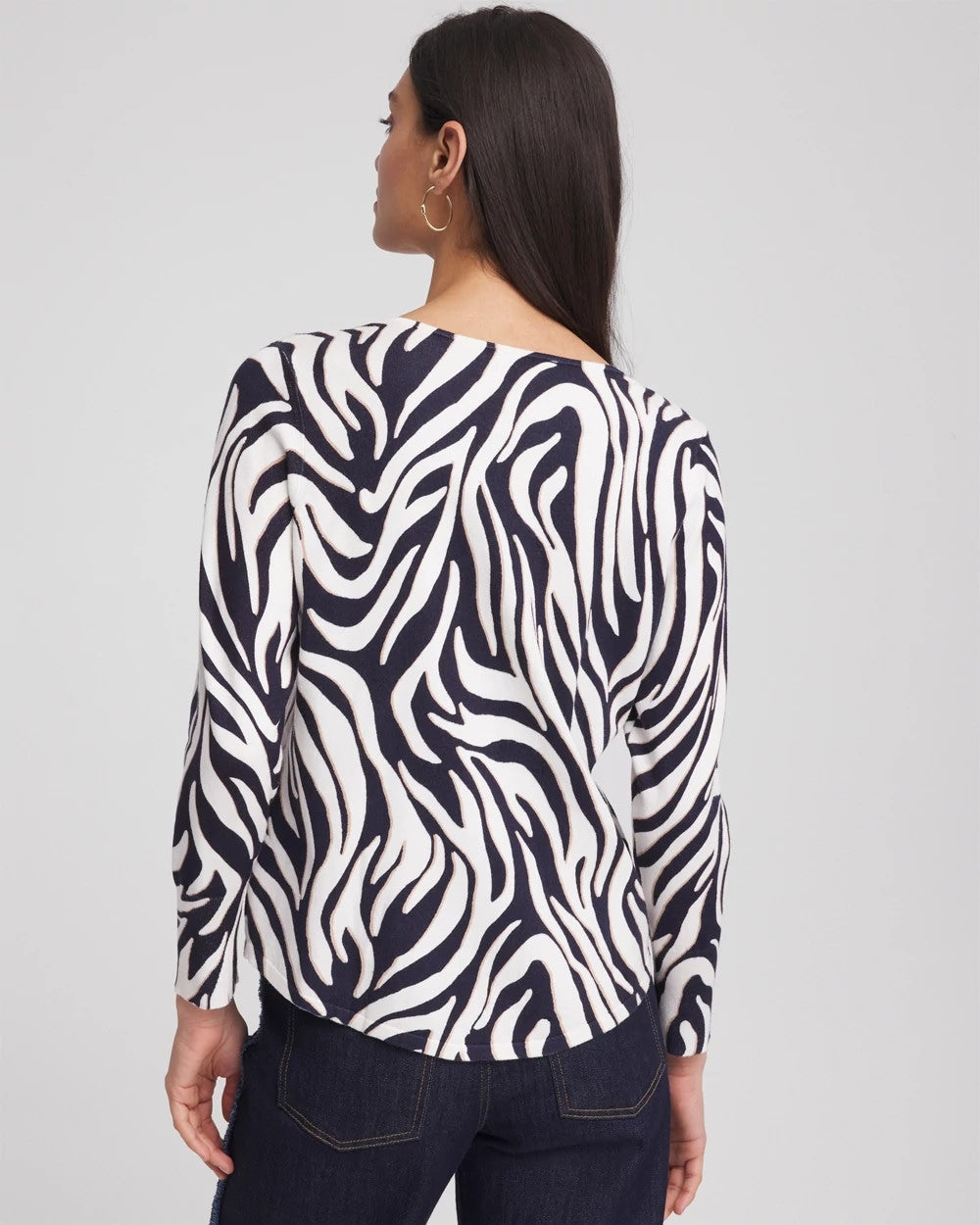 Chico's Sale Passport Blue Ella Zebra V-Neck Pullover Sweater