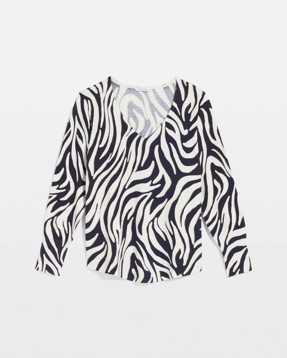 Chico's Sale Passport Blue Ella Zebra V-Neck Pullover Sweater