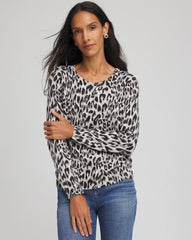 Chico's Outlet English Cream Animal Crewneck Cardigan