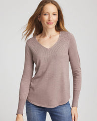 Chico's Online Taupe Heather Ella Embellished V-Neck Sweater