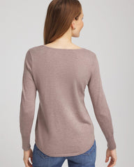 Chico's Online Taupe Heather Ella Embellished V-Neck Sweater