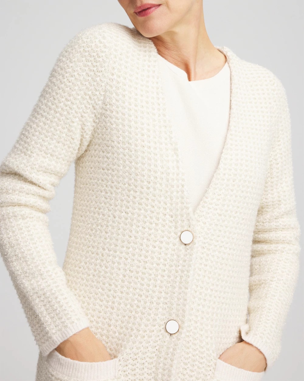 Chico's Sale English Cream Fur Trim Cardigan