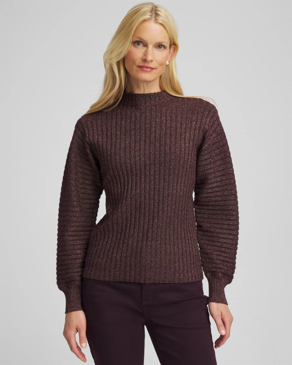 Chico's Outlet Night Bloom Metallic Ribbed Pullover