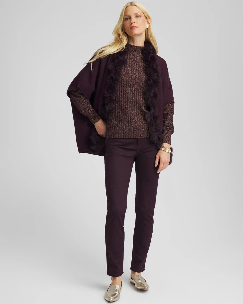 Chico's Outlet Night Bloom Metallic Ribbed Pullover