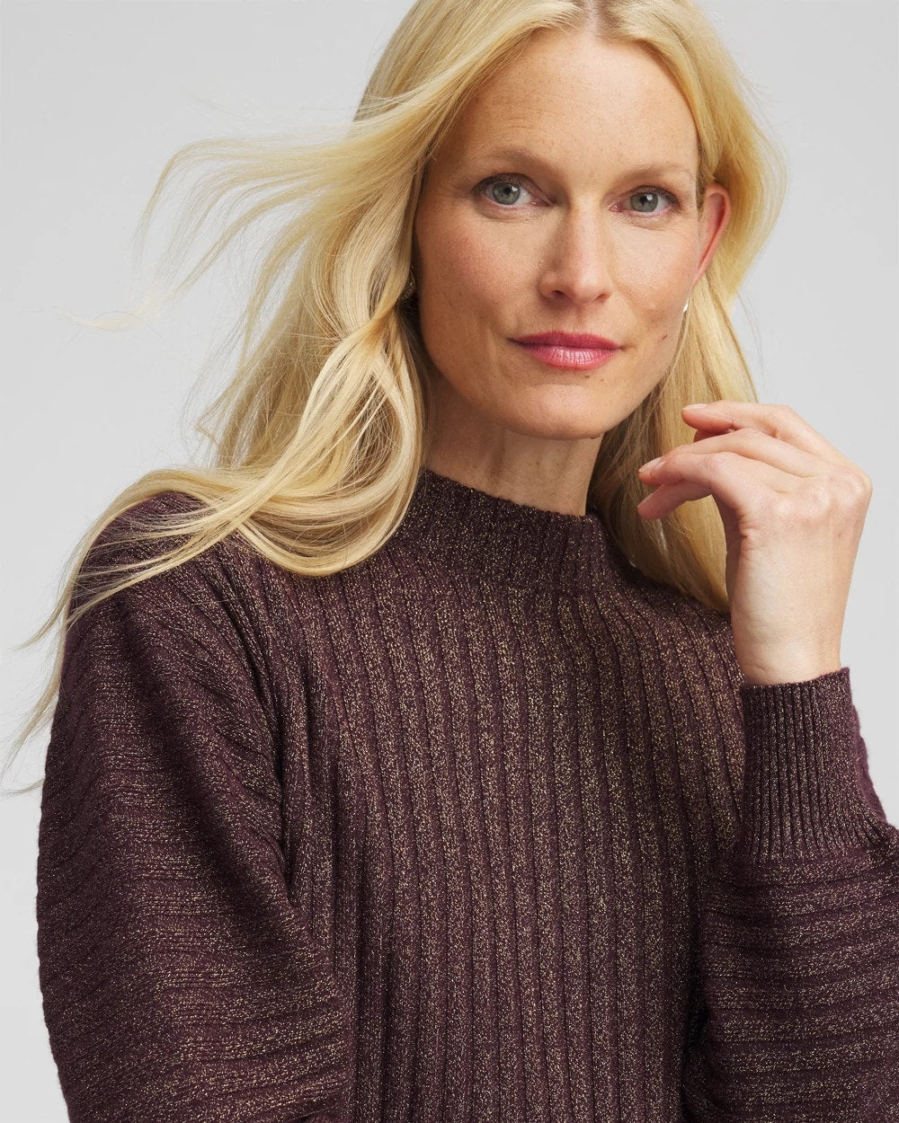 Chico's Outlet Night Bloom Metallic Ribbed Pullover