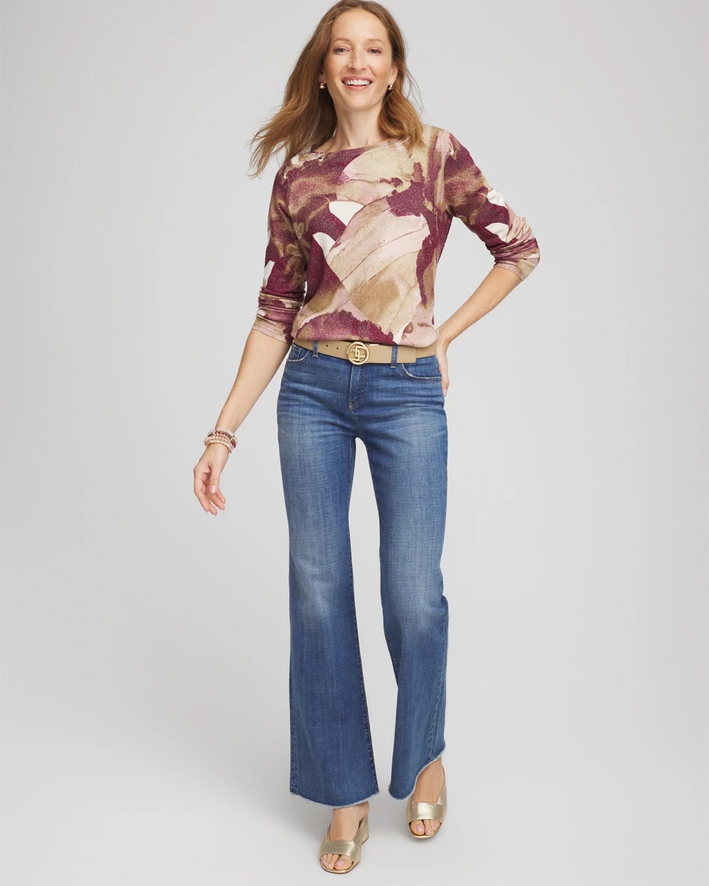Chico's On Sale Purple Royale Ella Ocean Glitz Boatneck Sweater