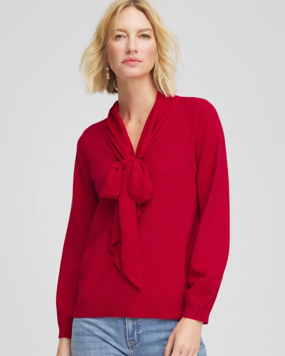 Chico's Online Carmine Red Bow-Detailed Sweater