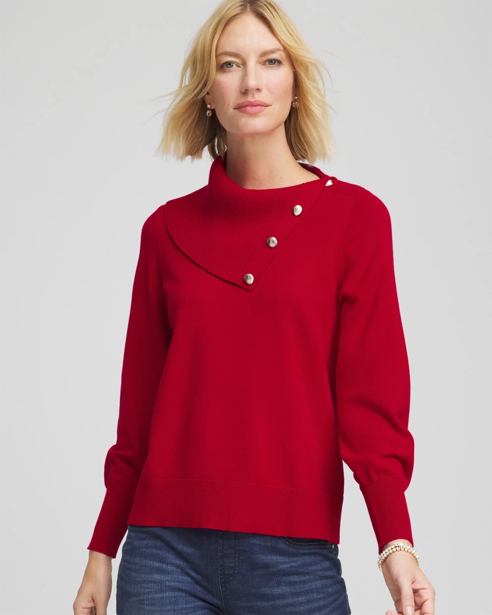 Chico's Discount Carmine Red Button Envelope Neck Sweater