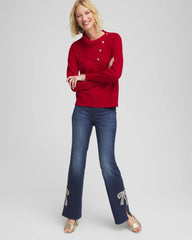 Chico's Discount Carmine Red Button Envelope Neck Sweater