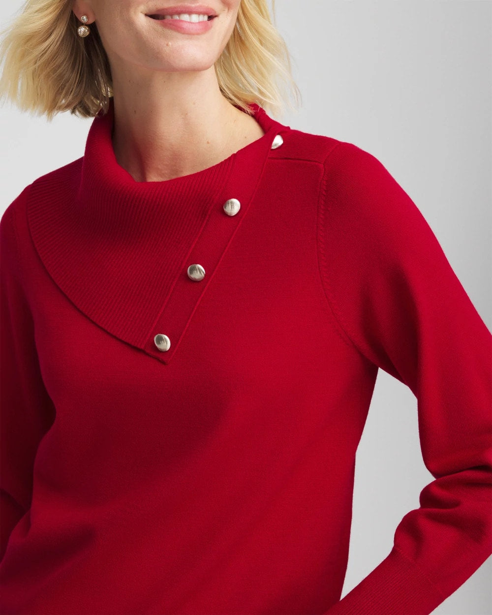 Chico's Discount Carmine Red Button Envelope Neck Sweater
