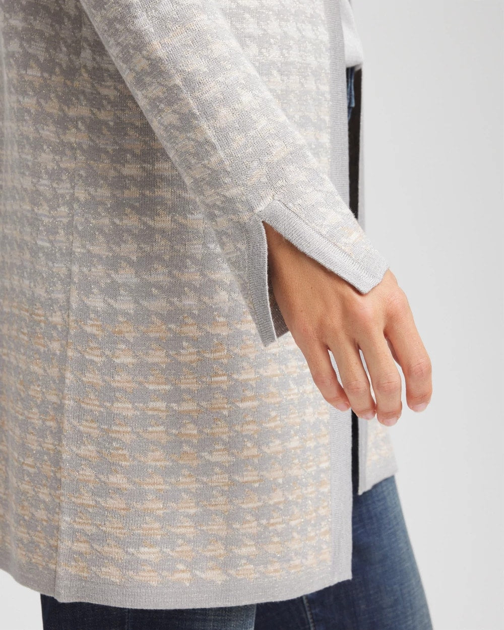 Chico's Sale Gray Metallic Herringbone Cardigan