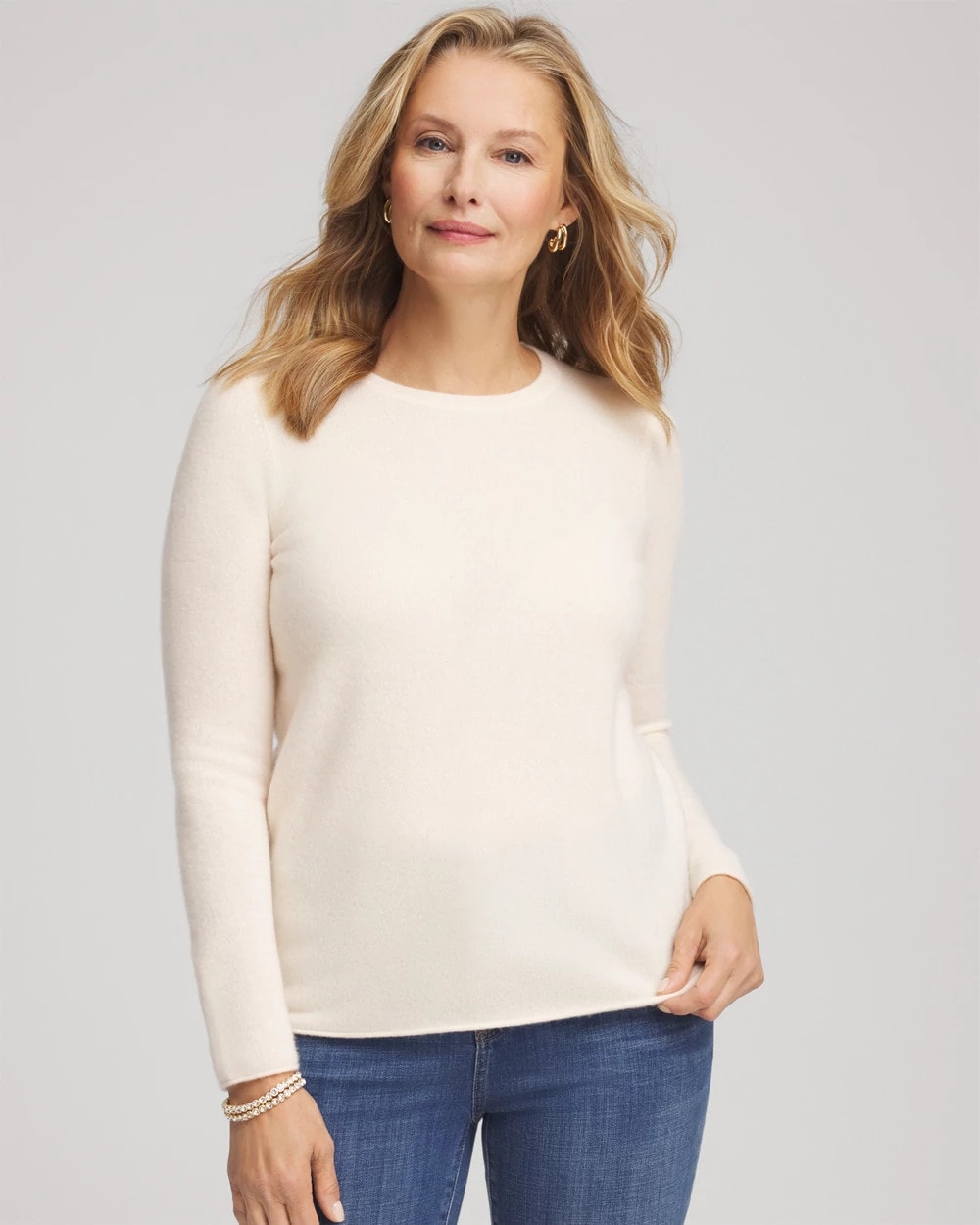 Chico's Outlet Cream Crewneck Cashmere Pullover Sweater