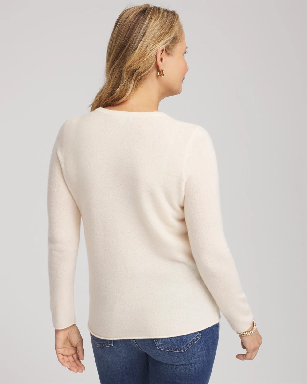 Chico's Outlet Cream Crewneck Cashmere Pullover Sweater