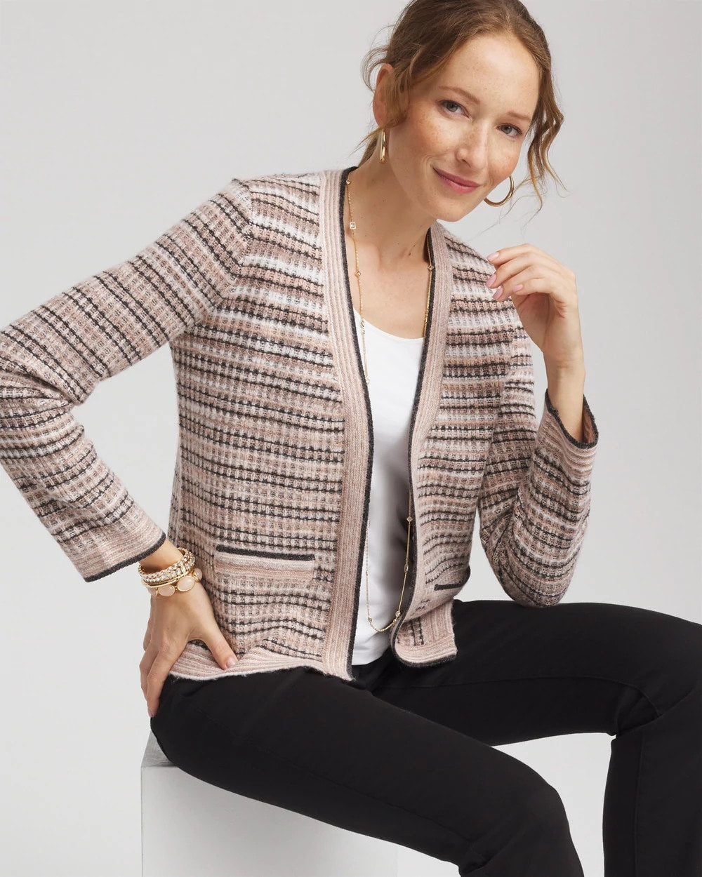 Chico's On Sale Black Sunset Abstract Sweater Jacket