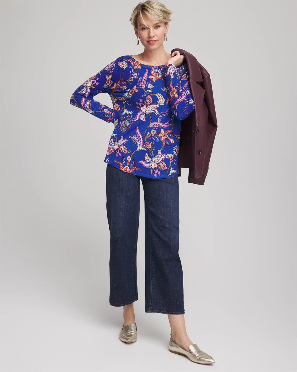Chico's Online Cobalt Stone Ella Boatneck Printed Pullover Sweater