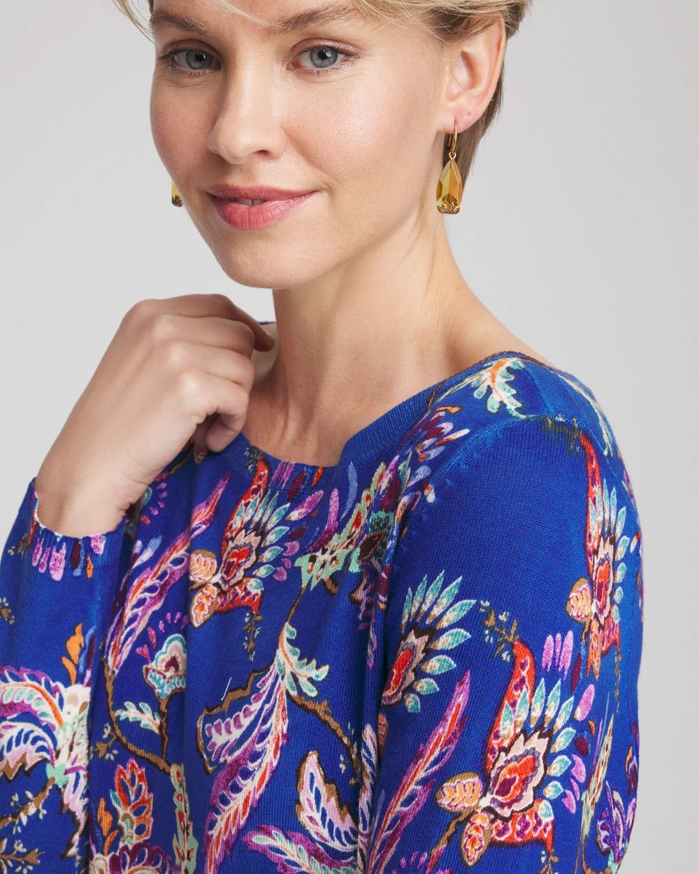 Chico's Online Cobalt Stone Ella Boatneck Printed Pullover Sweater