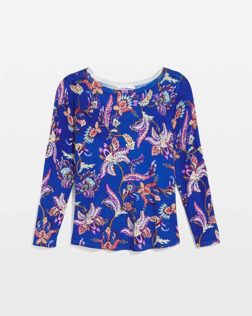 Chico's Online Cobalt Stone Ella Boatneck Printed Pullover Sweater