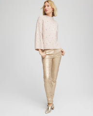 Chico's Sale Birch Bark Heather Sequined Cable Knit Sweater