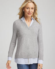 Chico's Outlet Gray Sequin Built-In Shirt Knit Sweater