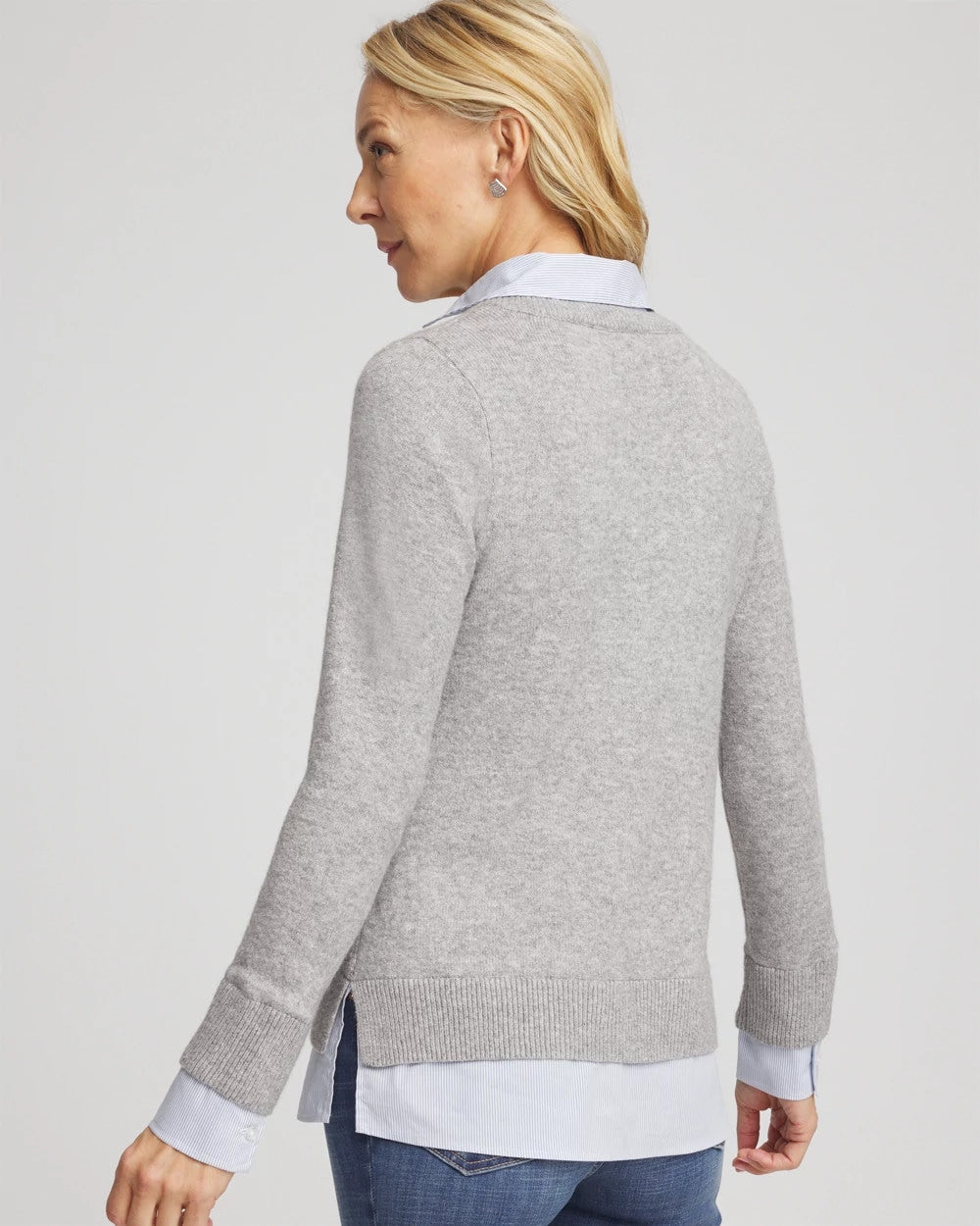 Chico's Outlet Gray Sequin Built-In Shirt Knit Sweater