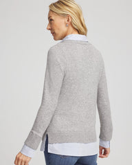 Chico's Outlet Gray Sequin Built-In Shirt Knit Sweater