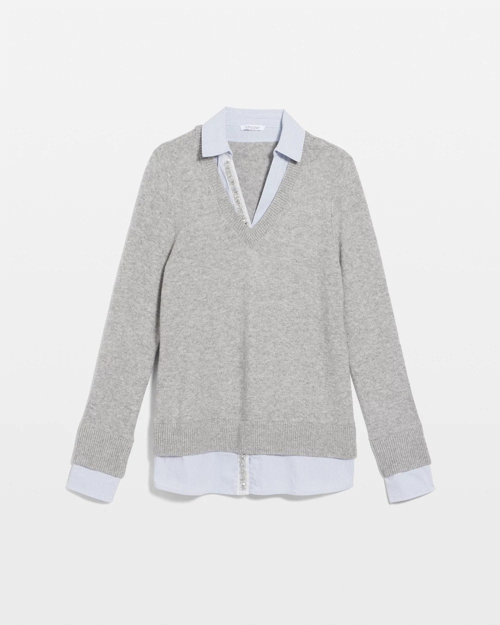 Chico's Outlet Gray Sequin Built-In Shirt Knit Sweater