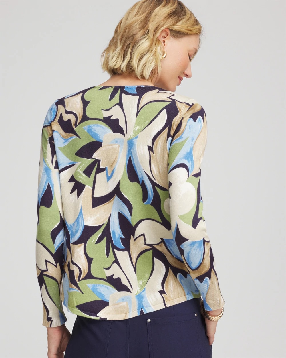 Chico's On Sale Passport Blue Ella Bloom V-Neck Pullover Sweater