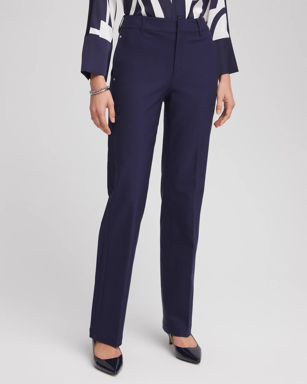 Chico's Online Passport Blue Cotton Straight-Leg Trousers