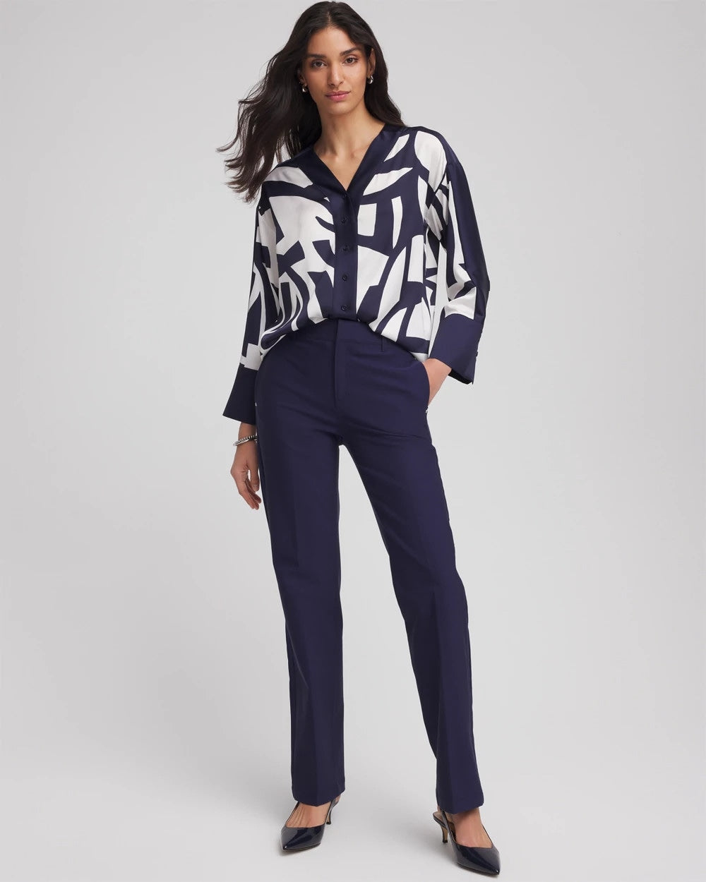 Chico's Online Passport Blue Cotton Straight-Leg Trousers